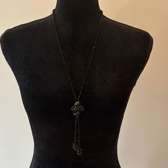 Vintage Austrian Crystal flapper necklace w black crystals - Picture 5 of 12